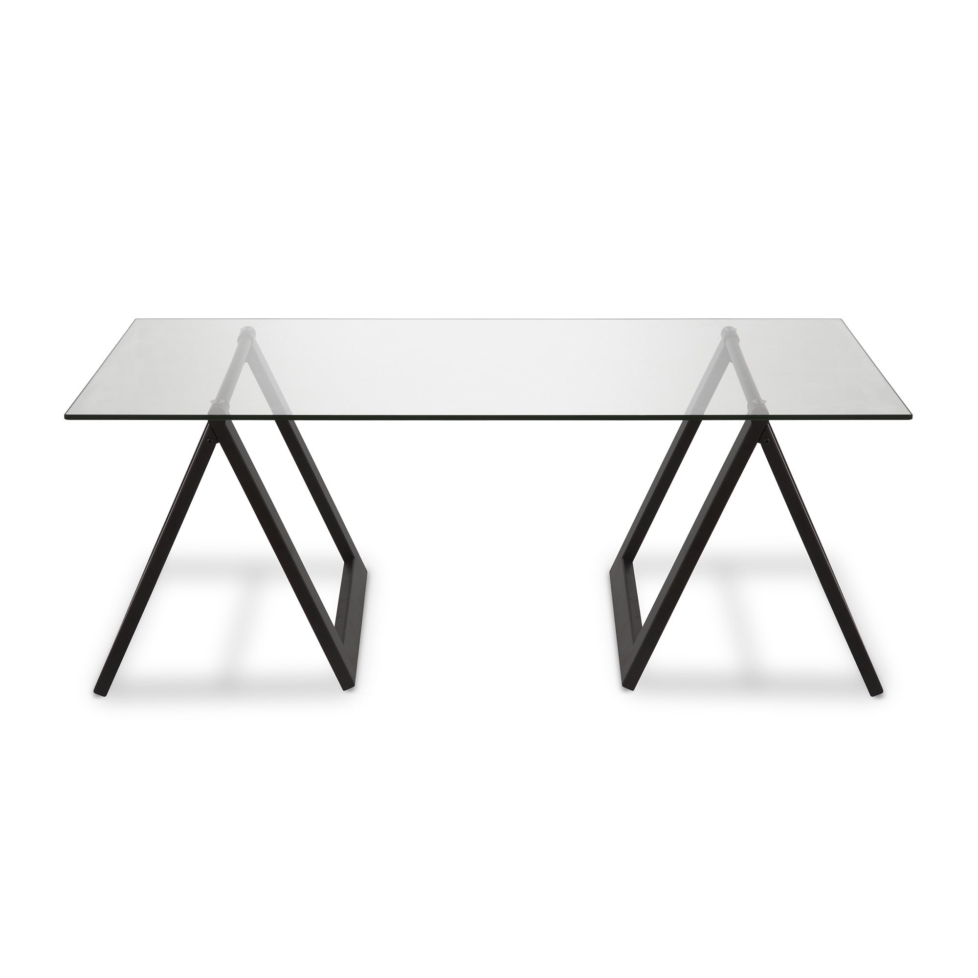46" Black and Glass Rectangular Sawhorse Base Coffee Table