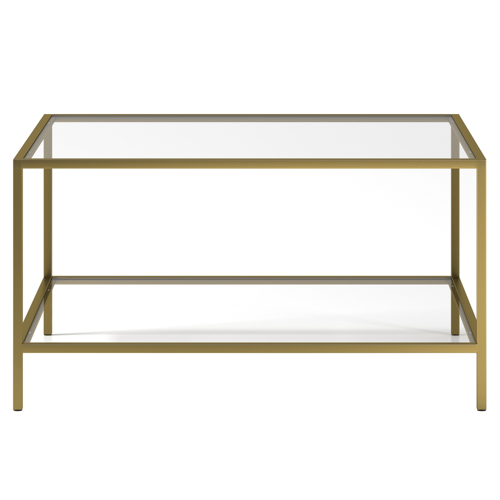 32" Gold and Glass Square Coffee Table With Shelf