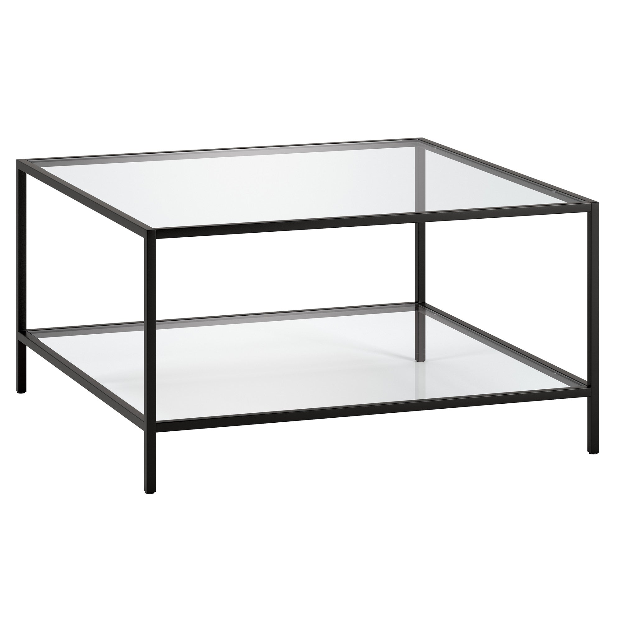 Black and Glass Square Coffee Table With Shelf 32"