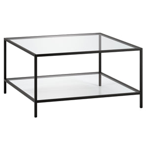 Black and Glass Square Coffee Table With Shelf 32"