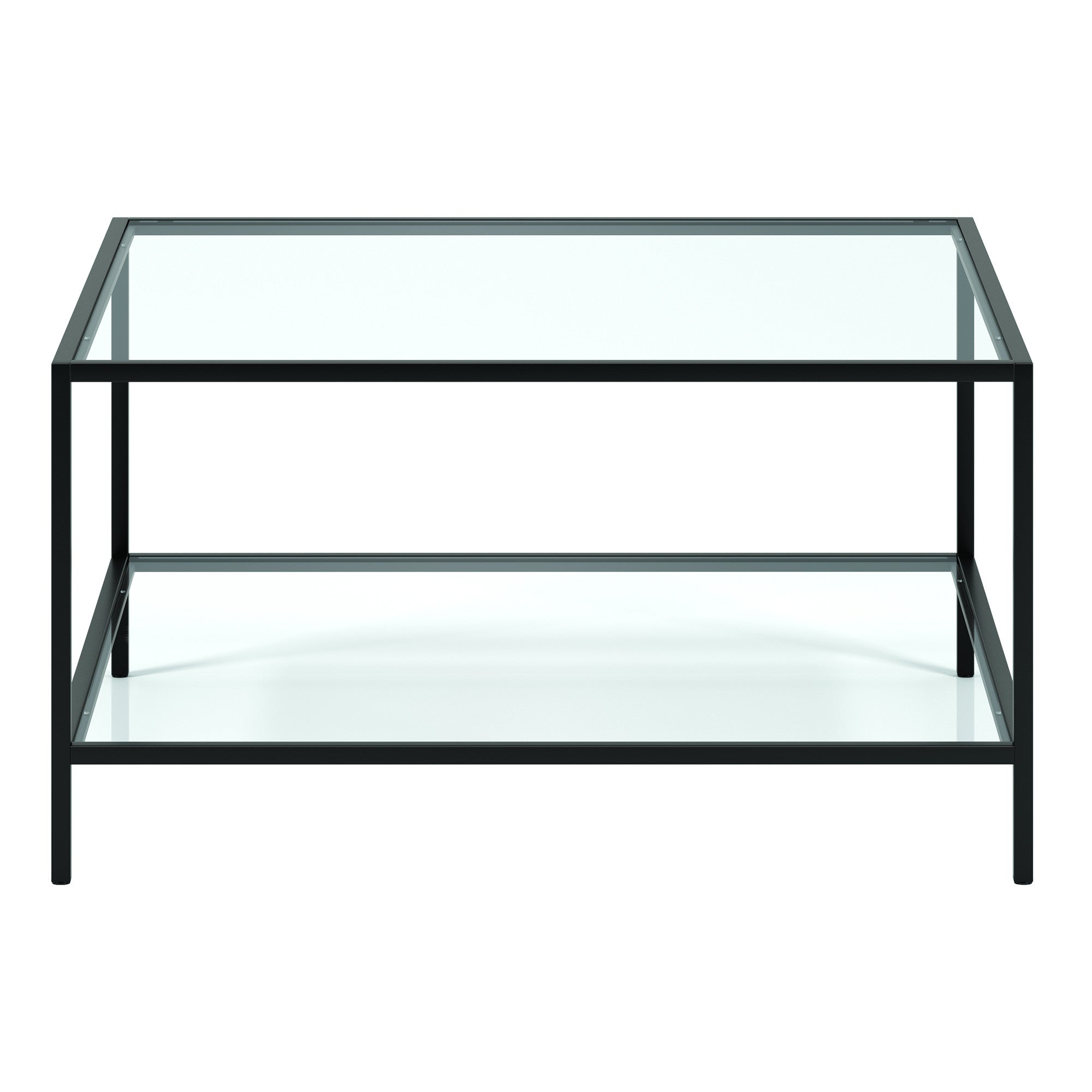 Black and Glass Square Coffee Table With Shelf 32"
