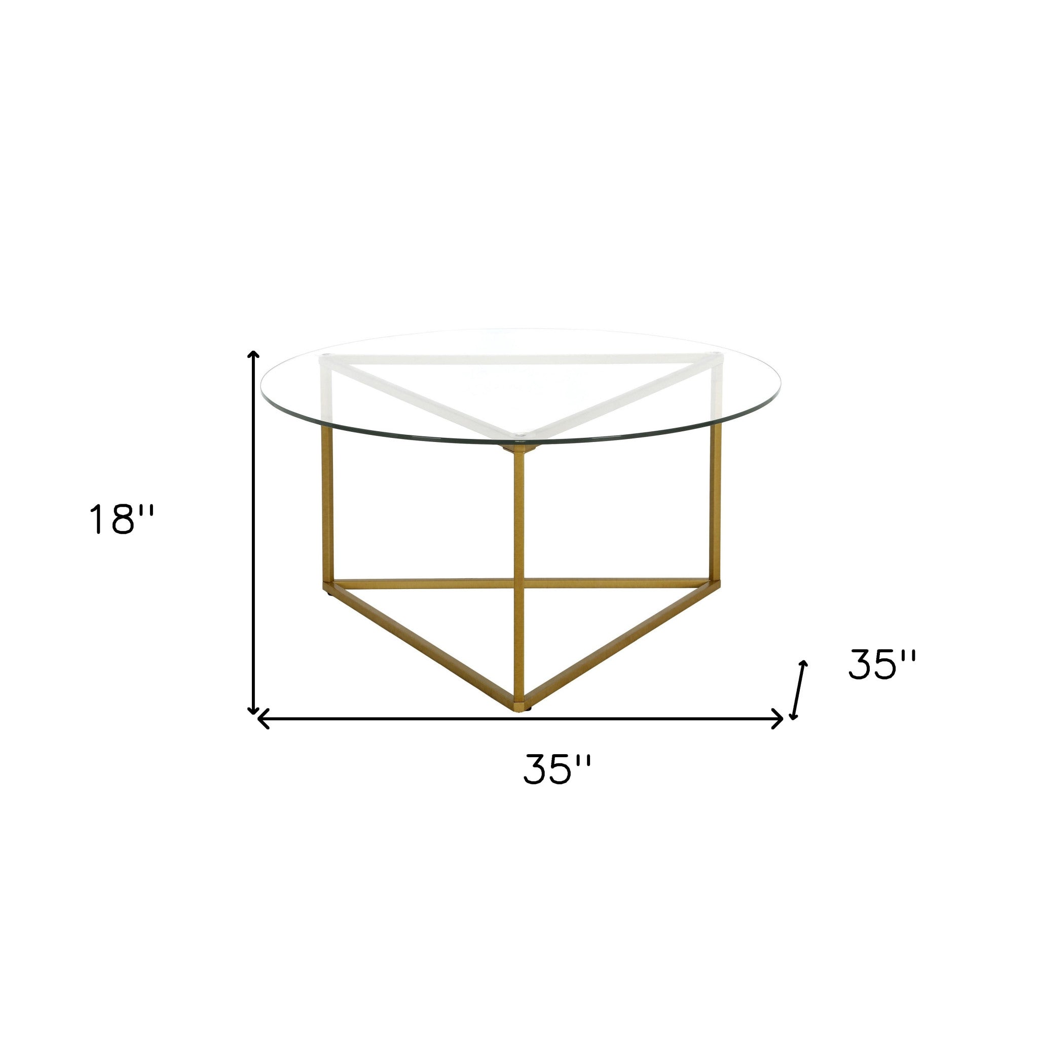 Gold and Glass Round Coffee Table 35"