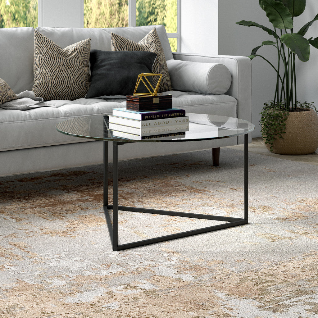 Black and Glass Round Coffee Table 35"