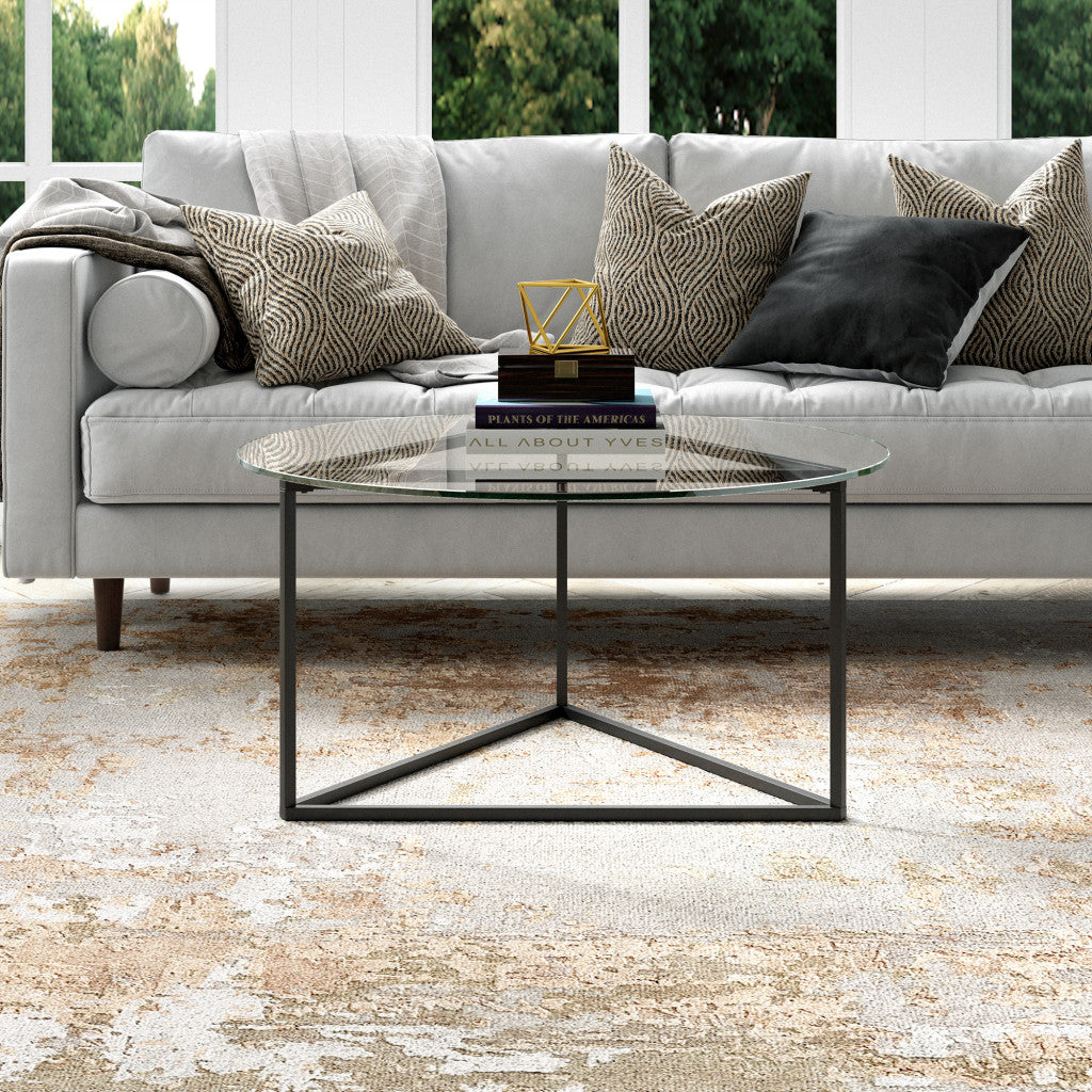 Black and Glass Round Coffee Table 35"