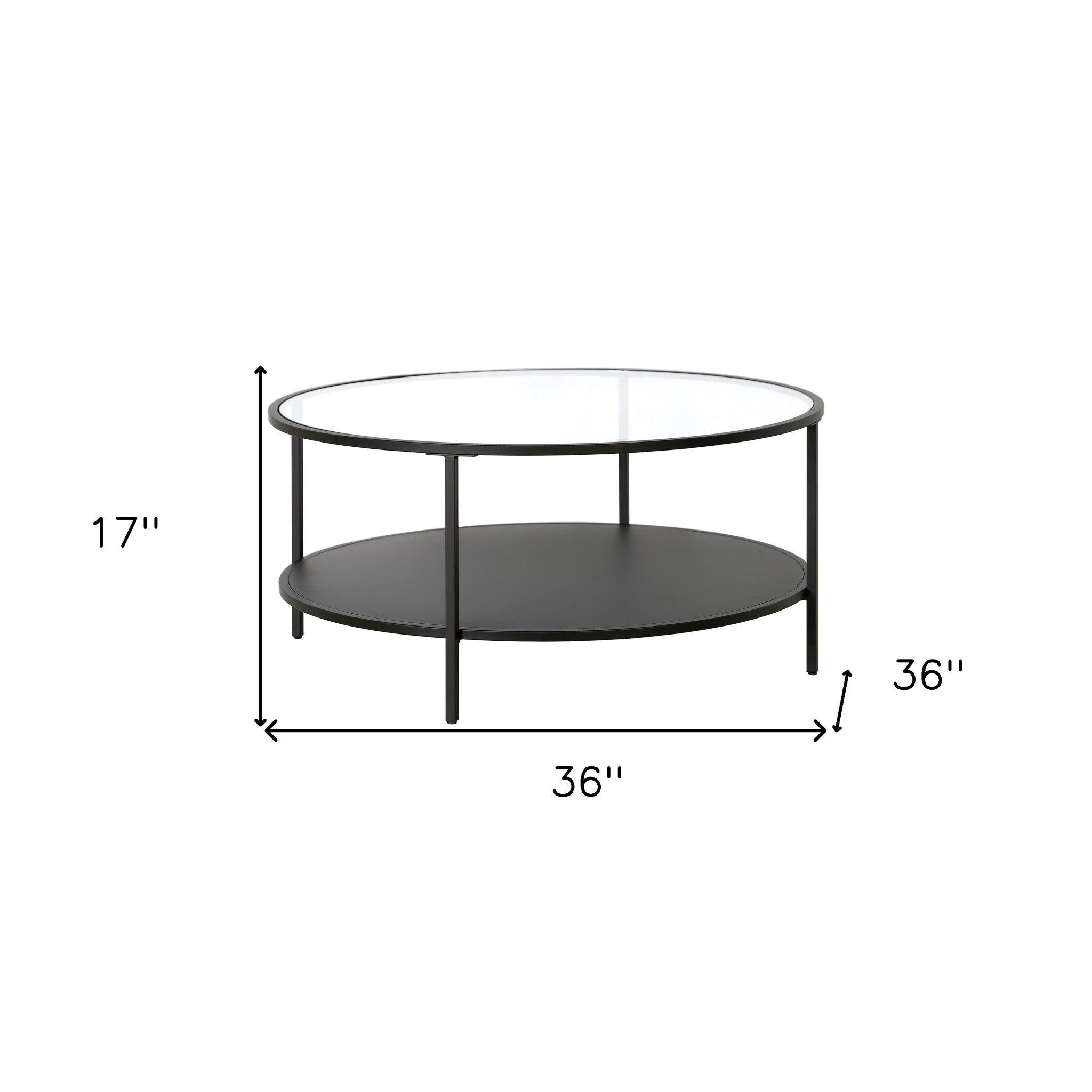 Black Glass Round Coffee Table With Shelf 36"