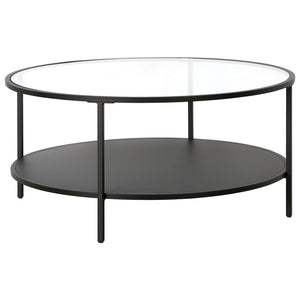 Black Glass Round Coffee Table With Shelf 36"