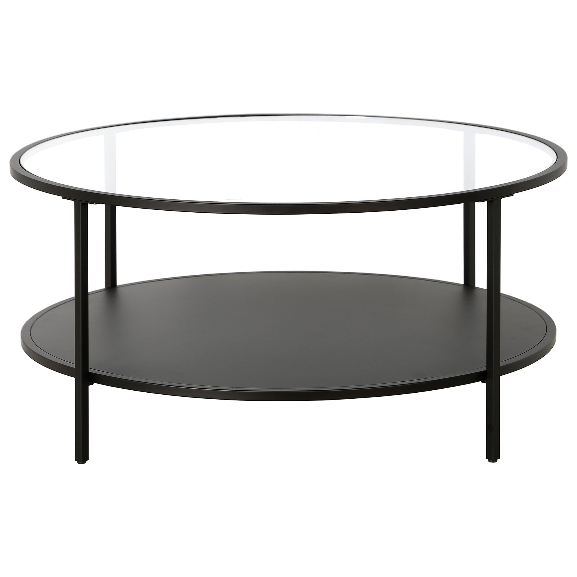 Black Glass Round Coffee Table With Shelf 36"