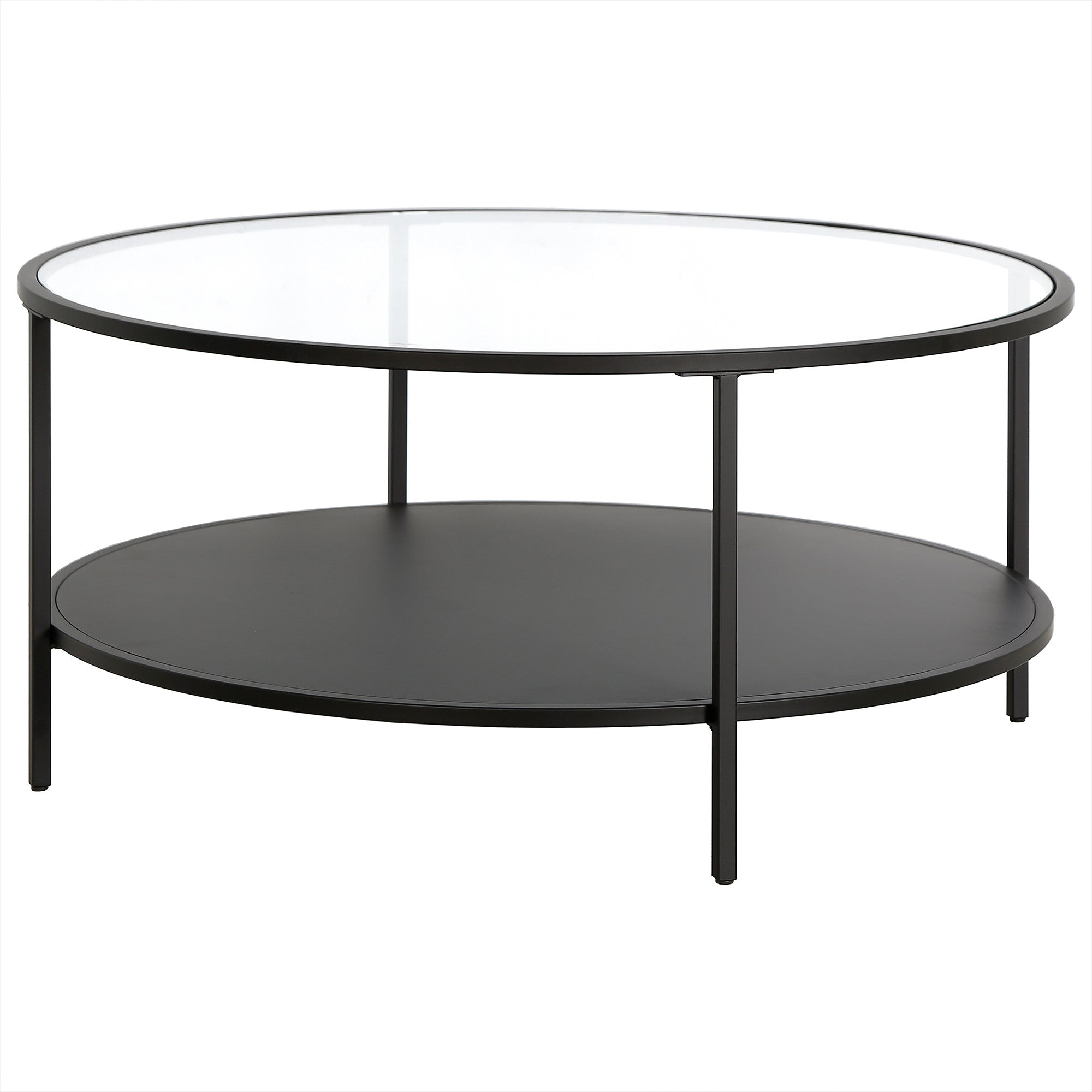 Black Glass Round Coffee Table With Shelf 36"