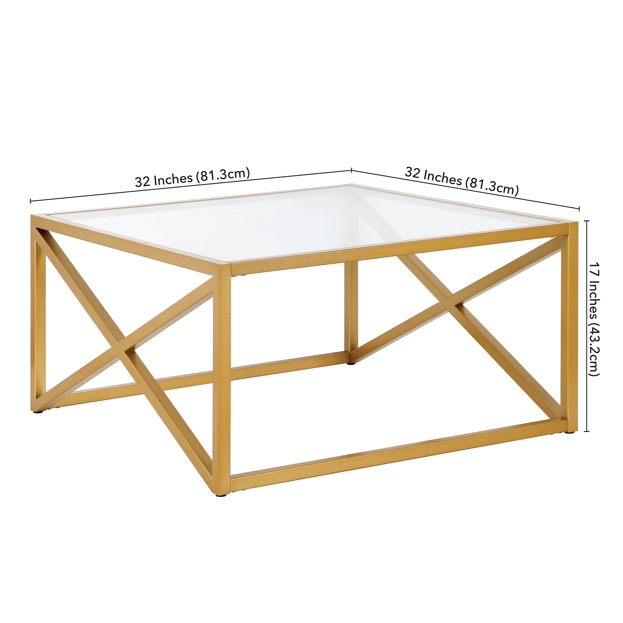 Gold Glass Square Coffee Table 32"