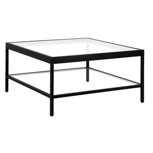Black Glass Square Coffee Table With Shelf 32"