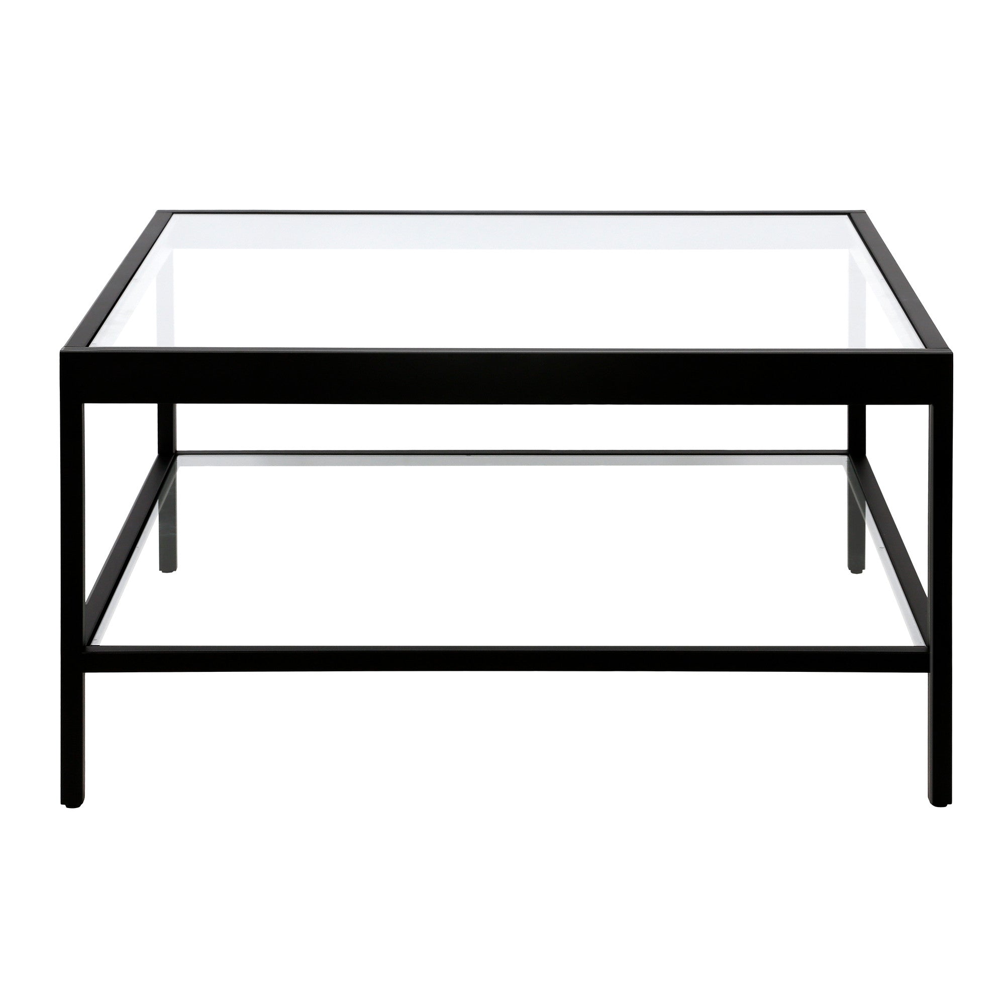 Black Glass Square Coffee Table With Shelf 32"