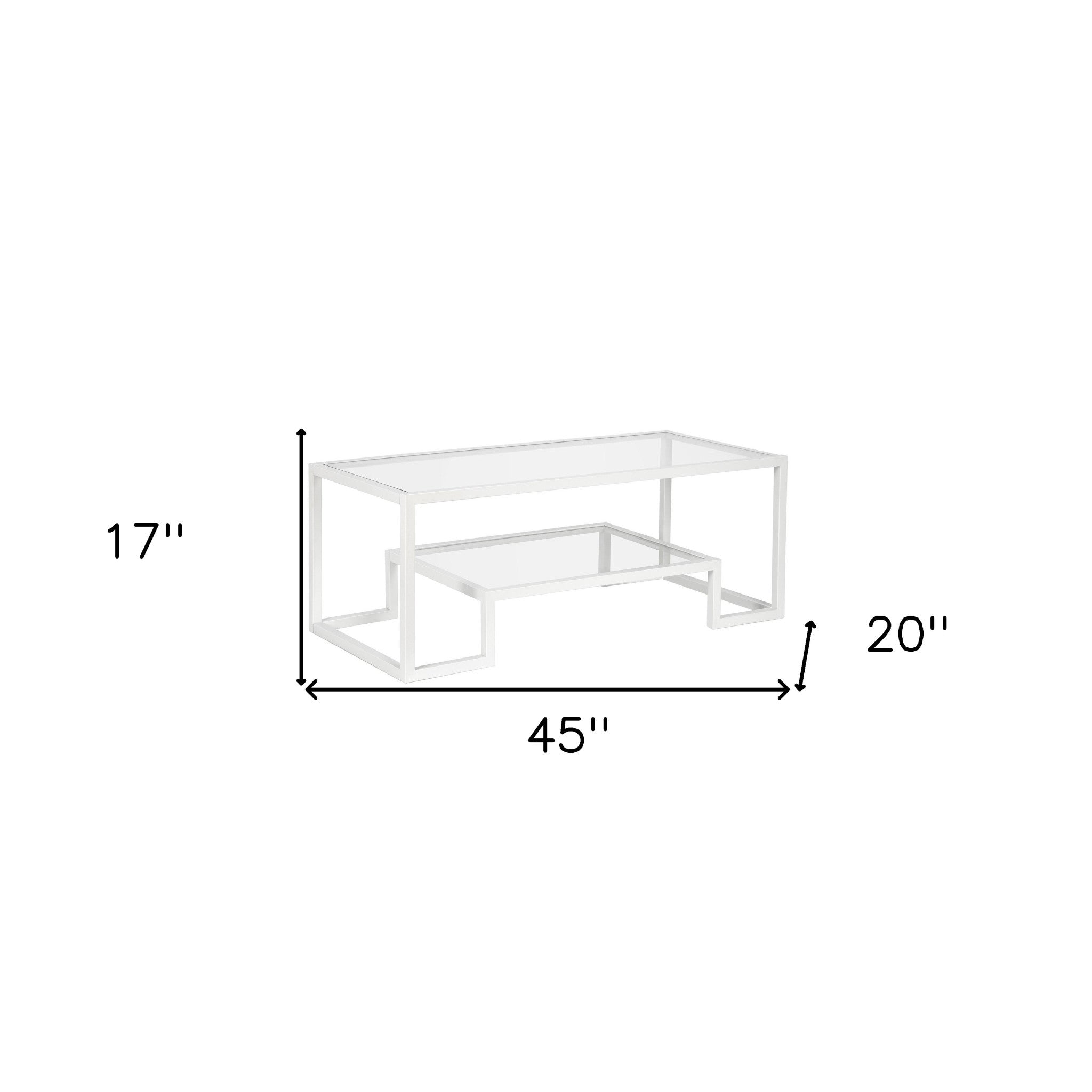 45" White Glass Rectangular Coffee Table With Shelf