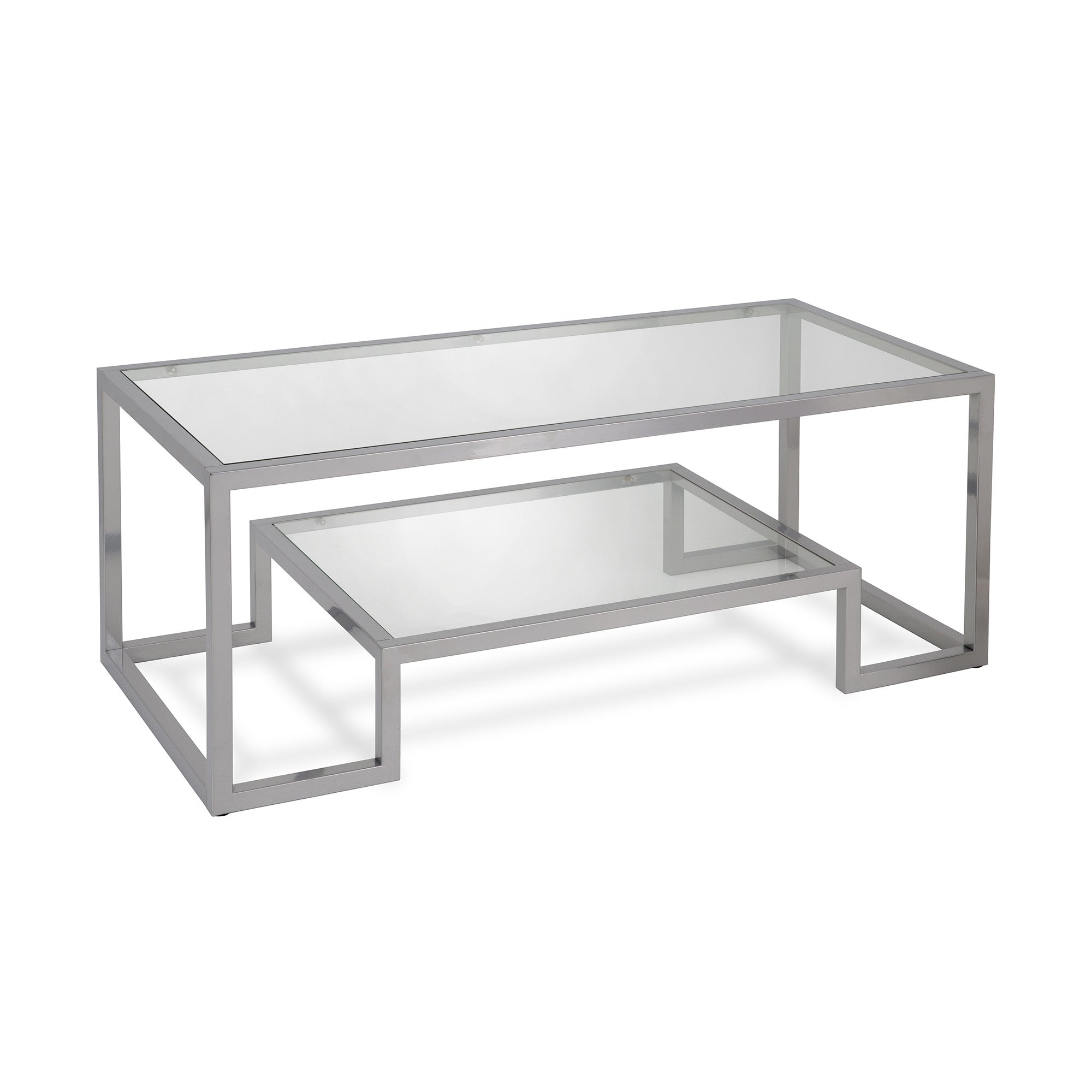 Silver Glass Rectangular Coffee Table With Shelf 45"