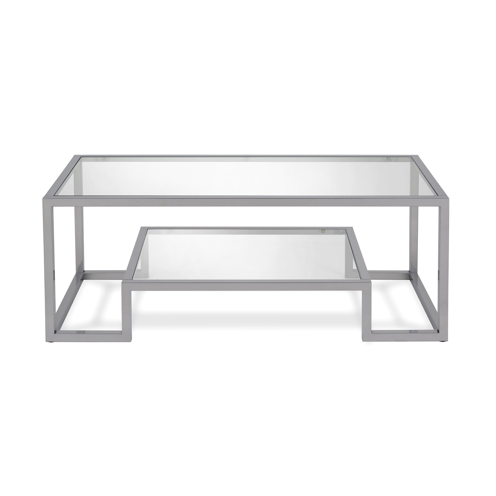 Silver Glass Rectangular Coffee Table With Shelf 45"