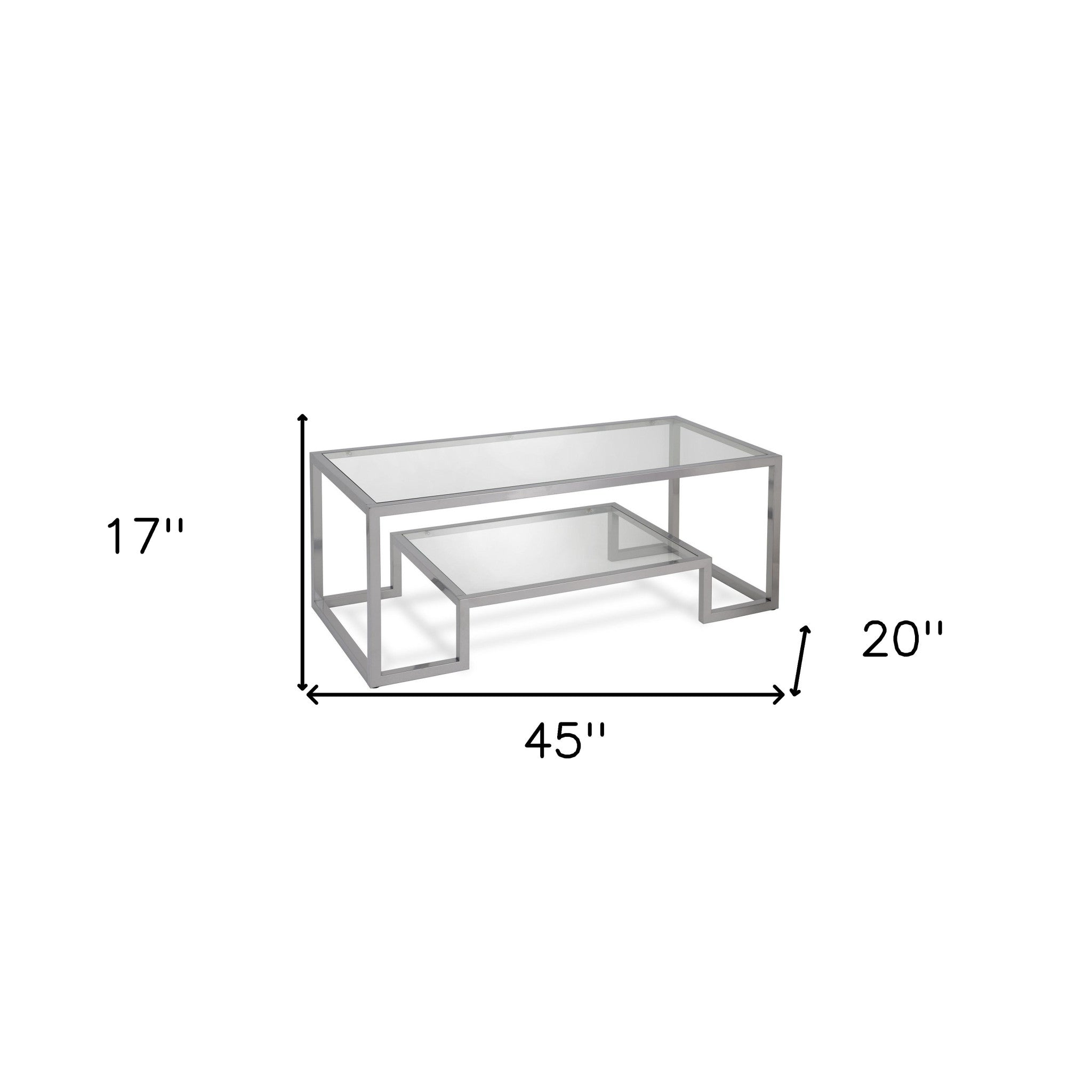 Silver Glass Rectangular Coffee Table With Shelf 45"