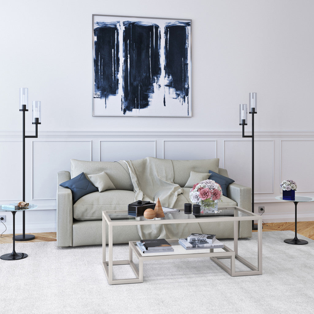 Silver Glass Rectangular Coffee Table With Shelf 45"