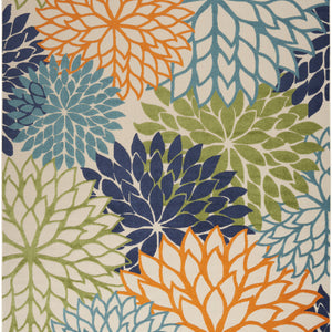 10' X 14' Blue And Green Floral Power Loom Area Rug