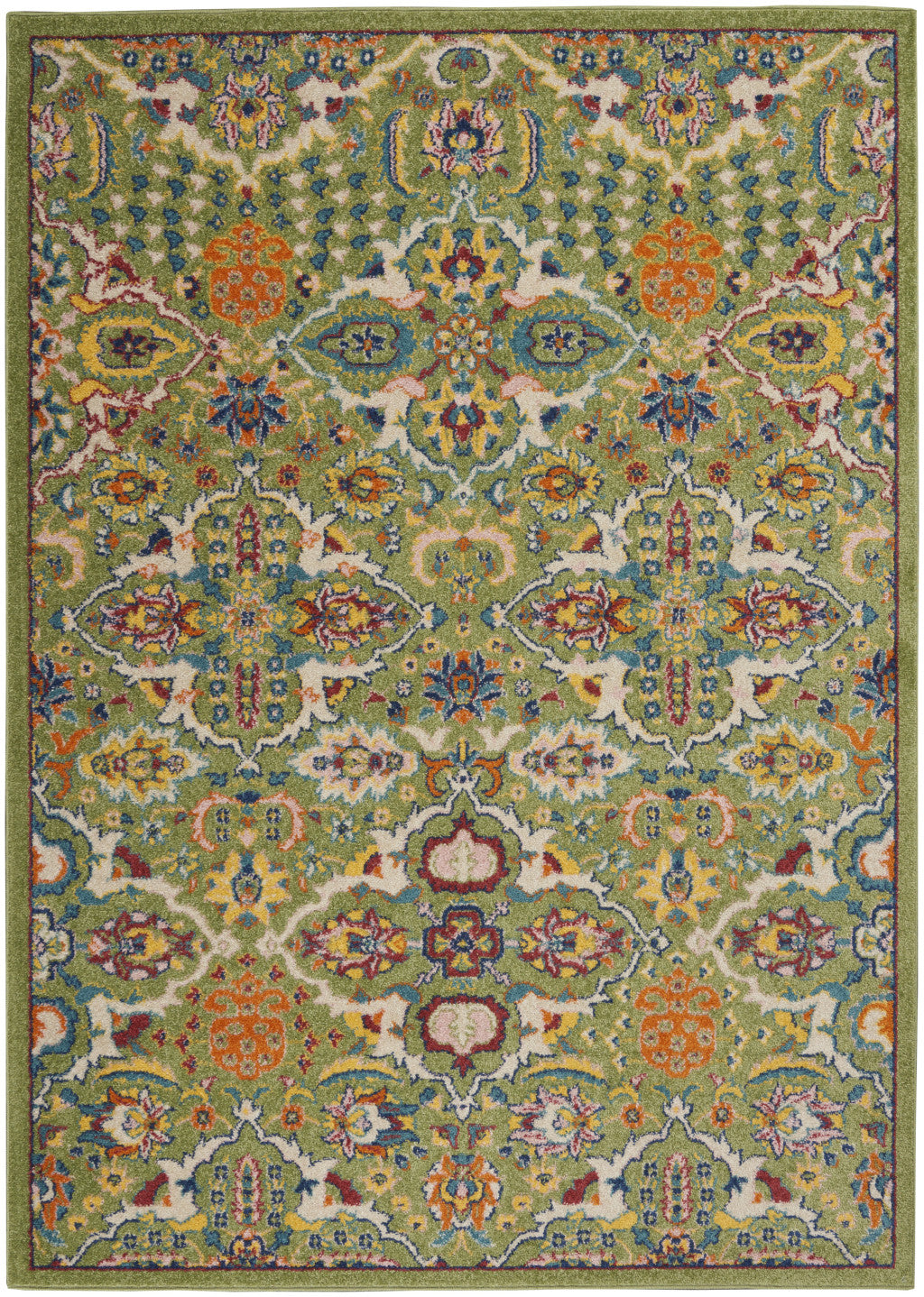 4' X 6' Green Floral Power Loom Area Rug
