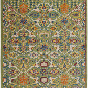 4' X 6' Green Floral Power Loom Area Rug
