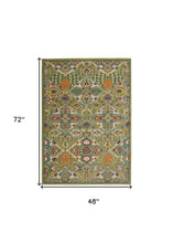 4' X 6' Green Floral Power Loom Area Rug