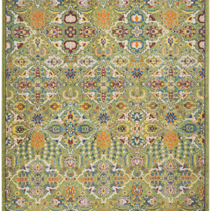 8' X 10' Green Floral Power Loom Area Rug