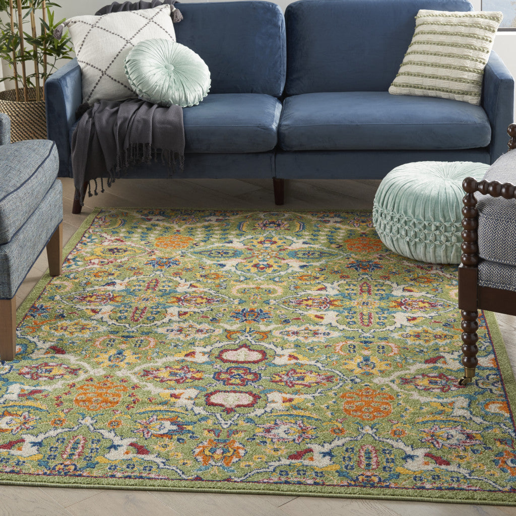 5' X 7' Green Floral Power Loom Area Rug