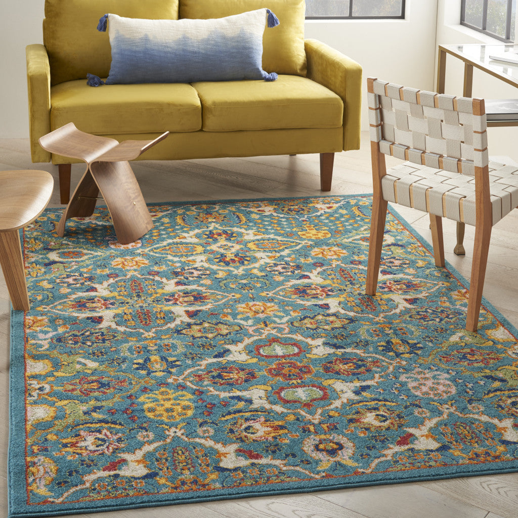 6' X 9' Blue Floral Power Loom Area Rug