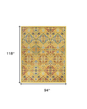8' X 10' Yellow Floral Power Loom Area Rug