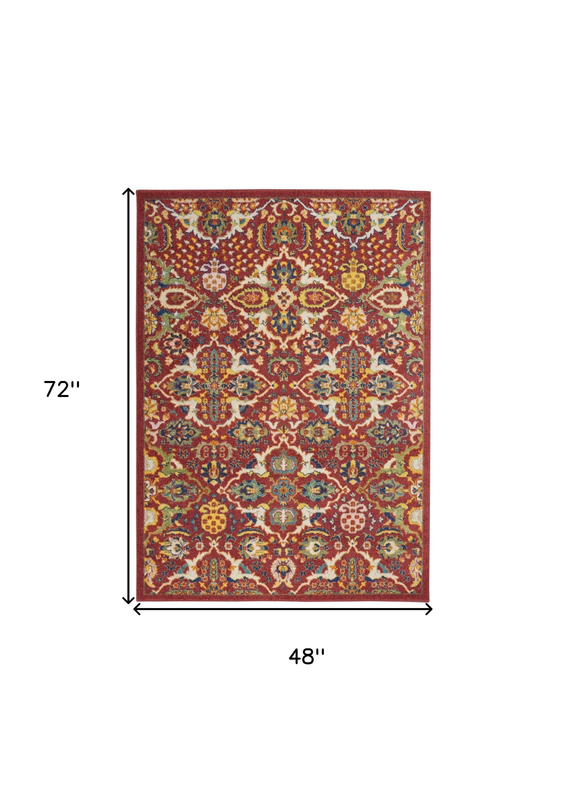 4' X 6' Red Floral Power Loom Area Rug