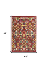 5' X 7' Red Floral Power Loom Area Rug