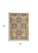 5' X 7' Ivory Floral Power Loom Area Rug