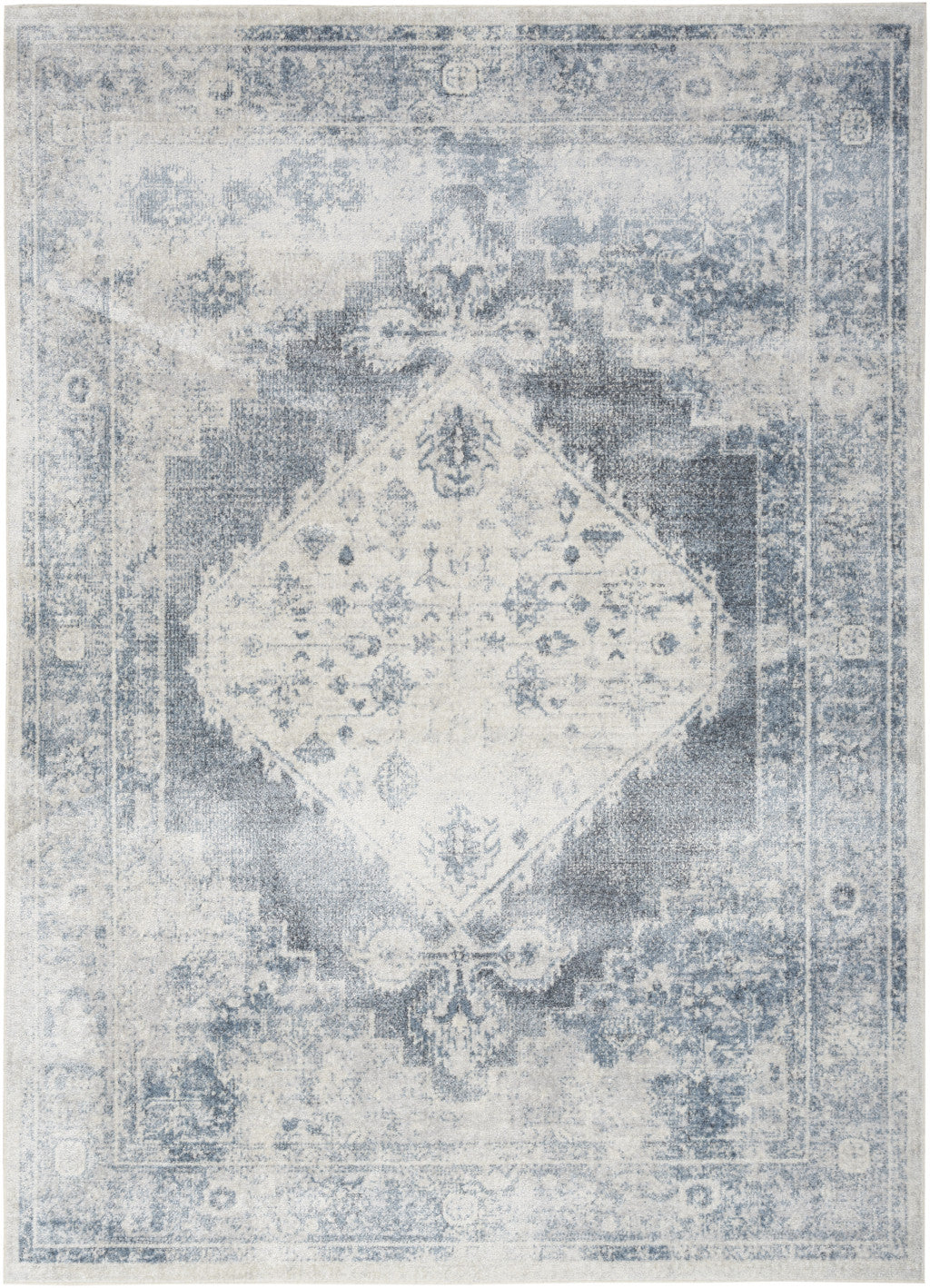 7' X 9' Blue Oriental Power Loom Distressed Washable Area Rug