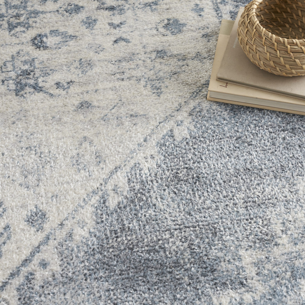 7' X 9' Blue Oriental Power Loom Distressed Washable Area Rug