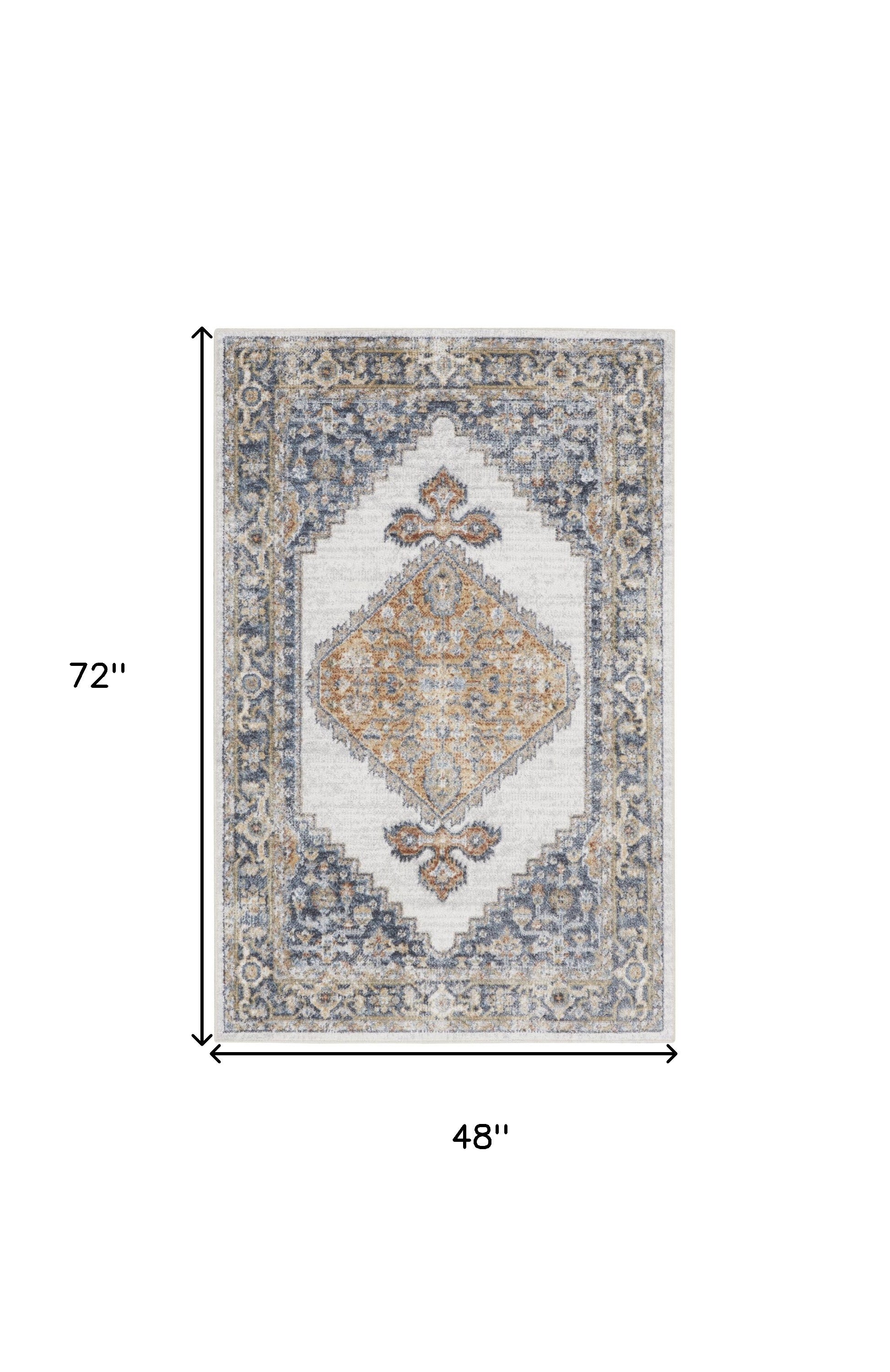 Gray Oriental Power Loom Distressed Washable Area Rug - 4' x 6'