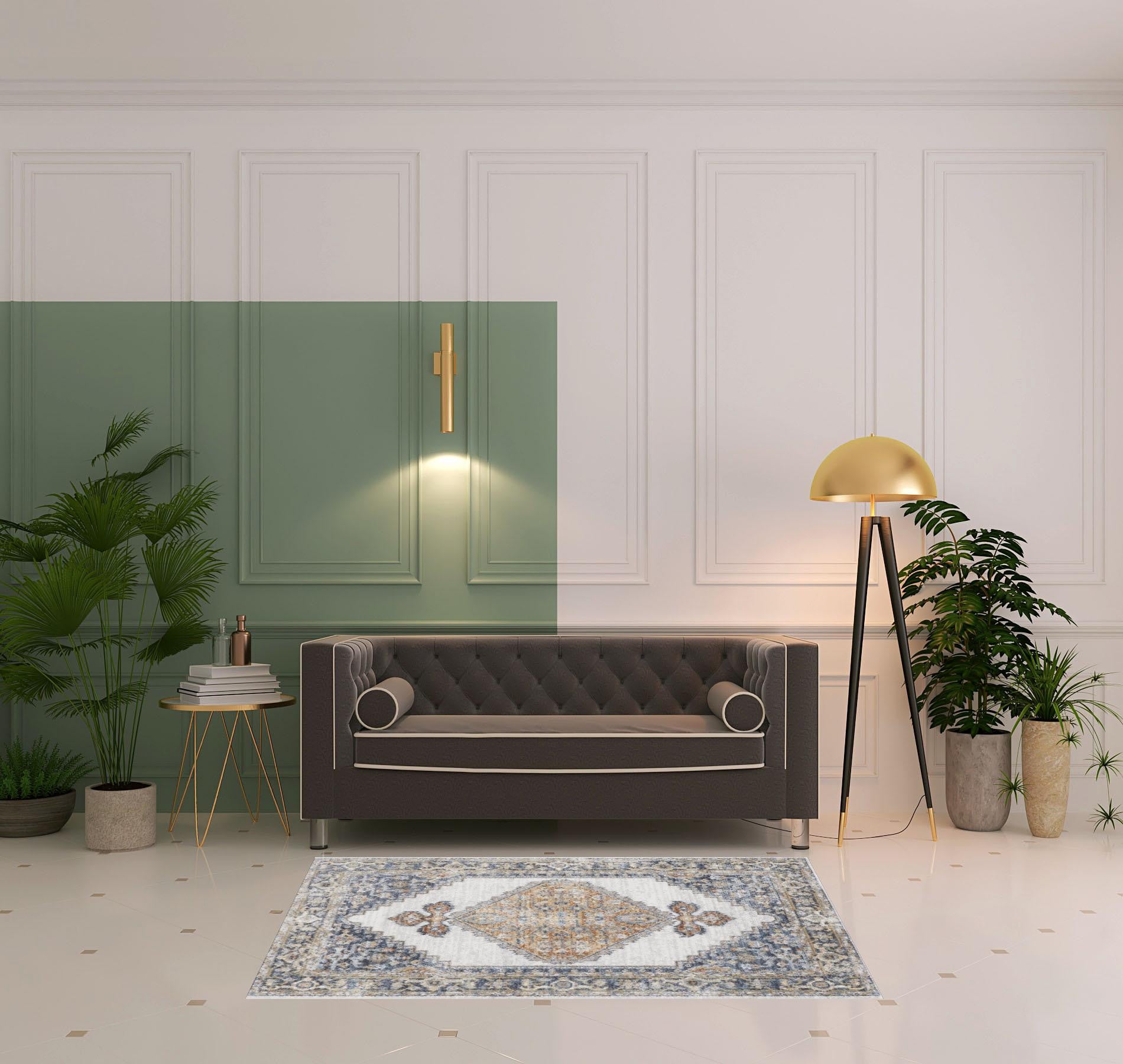 Gray Oriental Power Loom Distressed Washable Area Rug - 4' x 6'