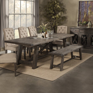 60" Gray And Dark Brown Distressed Wood Dining Bench
