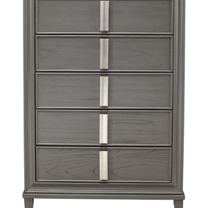 38" Gray Solid Wood Five Drawer Standard Chest