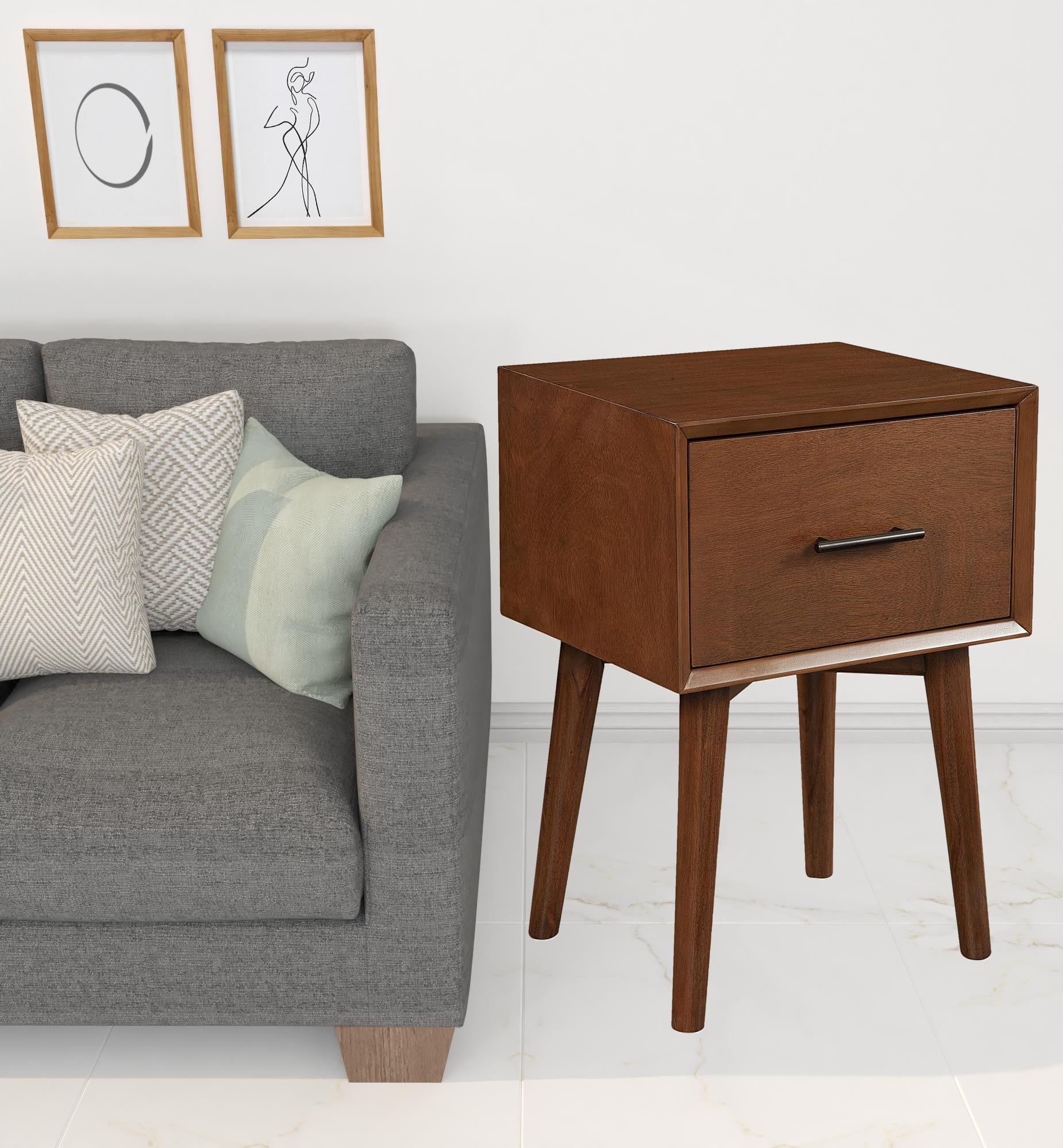 Mesa auxiliar de madera marrón de 27" con cajón