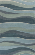 5'x8' Ocean Blue Teal Hand Tufted Abstract Waves Indoor Area Rug