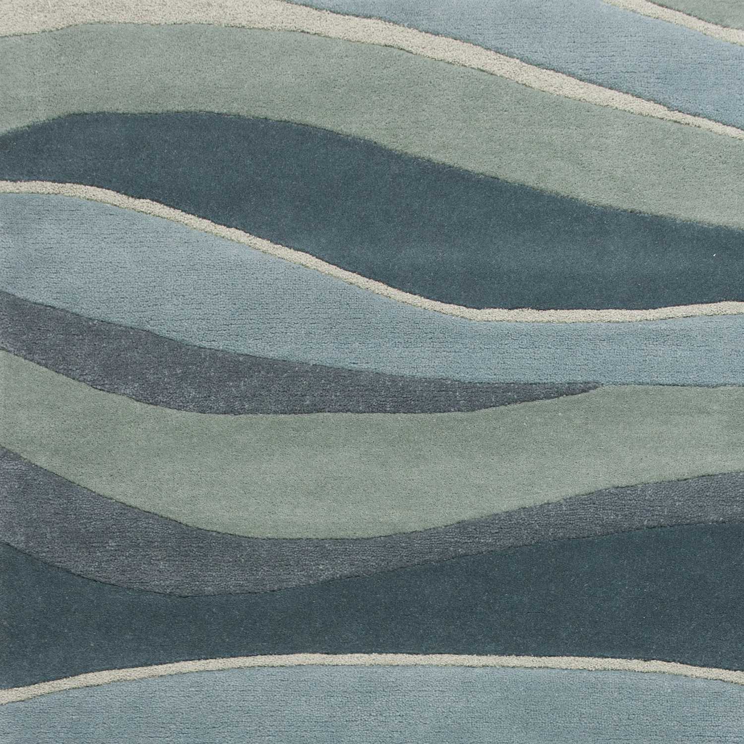 5'x8' Ocean Blue Teal Hand Tufted Abstract Waves Indoor Area Rug