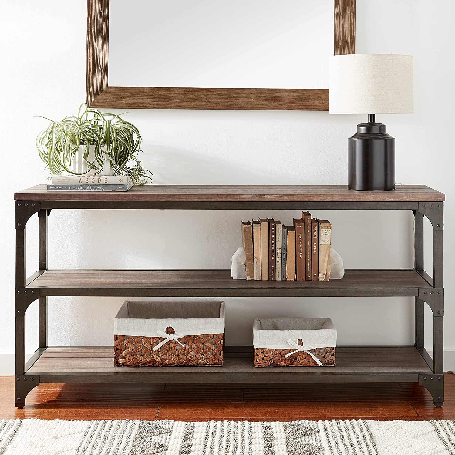 60" Rustic Weathered Oak Console Storage Table