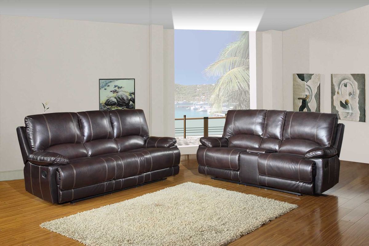Modern Brown Sofa With Console Loveseat 76'' X 40'' X 41''