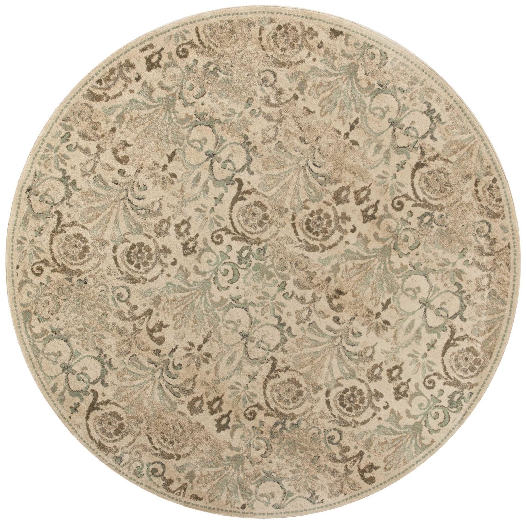 8 ft Ivory and Light Green Round Area Rug