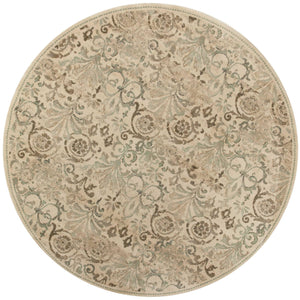 8 ft Ivory and Light Green Round Area Rug