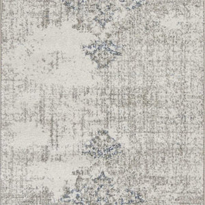8' Ivory Grey Machine Woven Floral Medallion Indoor Runner Rug
