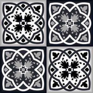 8" X 8" Black White and Gray Baz Peel and Stick Removable Tiles