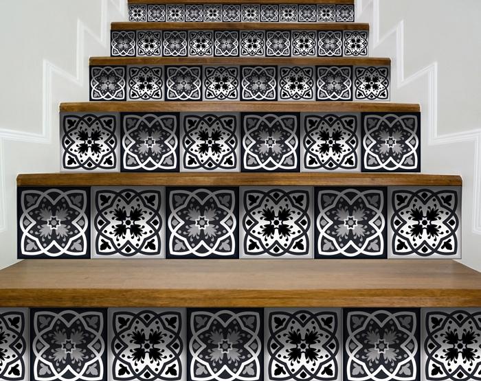 8" X 8" Black White and Gray Baz Peel and Stick Removable Tiles