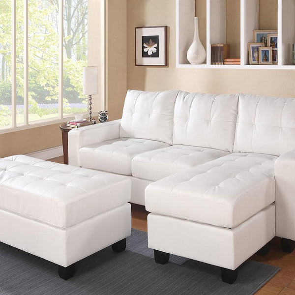 White Bonded Leather Match Sectional Sofa With Ottoman 83" X 57" X 35"