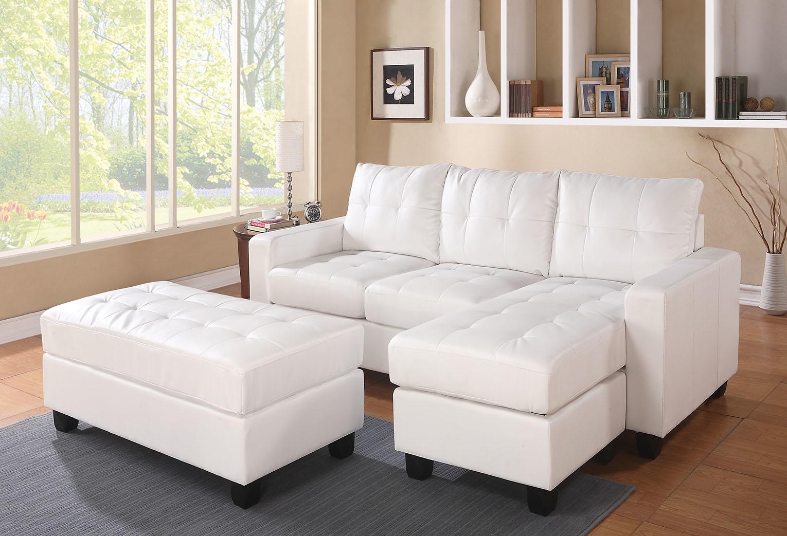 White Bonded Leather Match Sectional Sofa With Ottoman 83" X 57" X 35"
