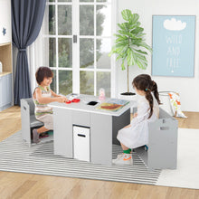 Kids Table and Chairs with Multiple Storage for Learning - Gray 4-in-1